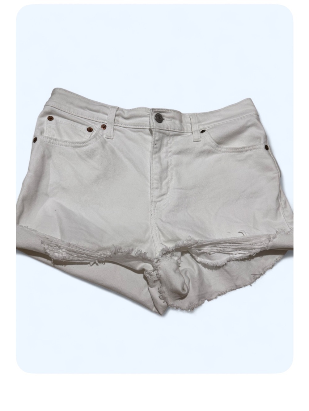 Levi's White Distressed Frayed Hem Denim Shorts